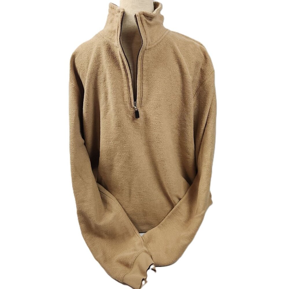 Lands End Beige Fleece Pullover With Half-Zip High Neck Men Size XL